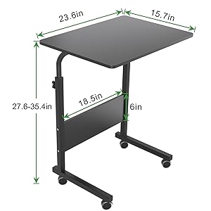 Adjustable Mobile Bed Table 23.6" Portable Laptop Computer Stand Desks Cart Tray Table