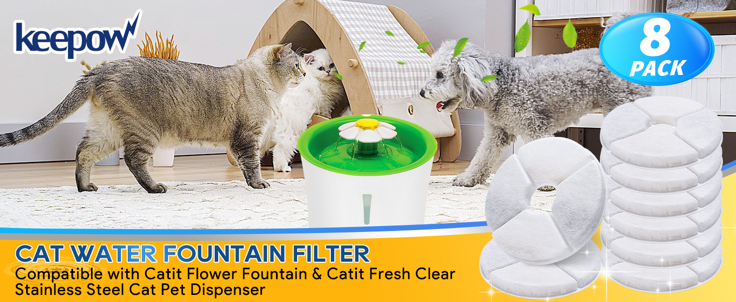 KEEPOW Cat Water Fountain Filter for Flower Fountain, 8