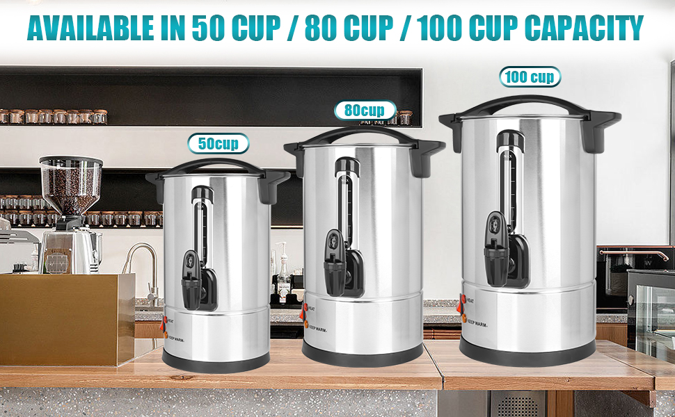FUNYEE 100 Cups Coffee Urn, Premium 304 Stainless Steel Commercial Coffee Maker