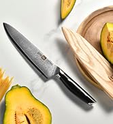 Klaus Meyer Luxor 8 Inch Chef Knife, Damascus Kitchen Knife, VG10 High Carbon Stainless Steel Jap...