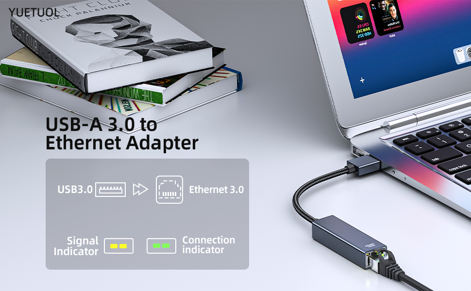 Adaptador a USB Ethernet, USB 3.0 RJ45 Gigabit 1000Mbps Ethernet LAN Adaptador de Red