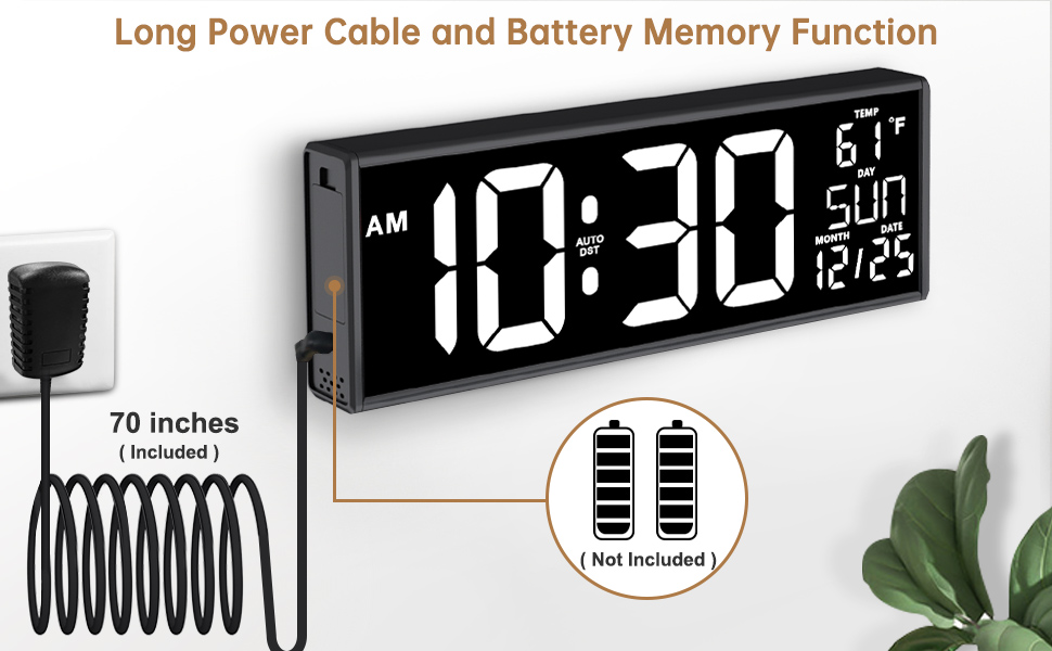 Soobest Digital Wall Alarm Clock with Date Temperature, Large LED Display Numbers