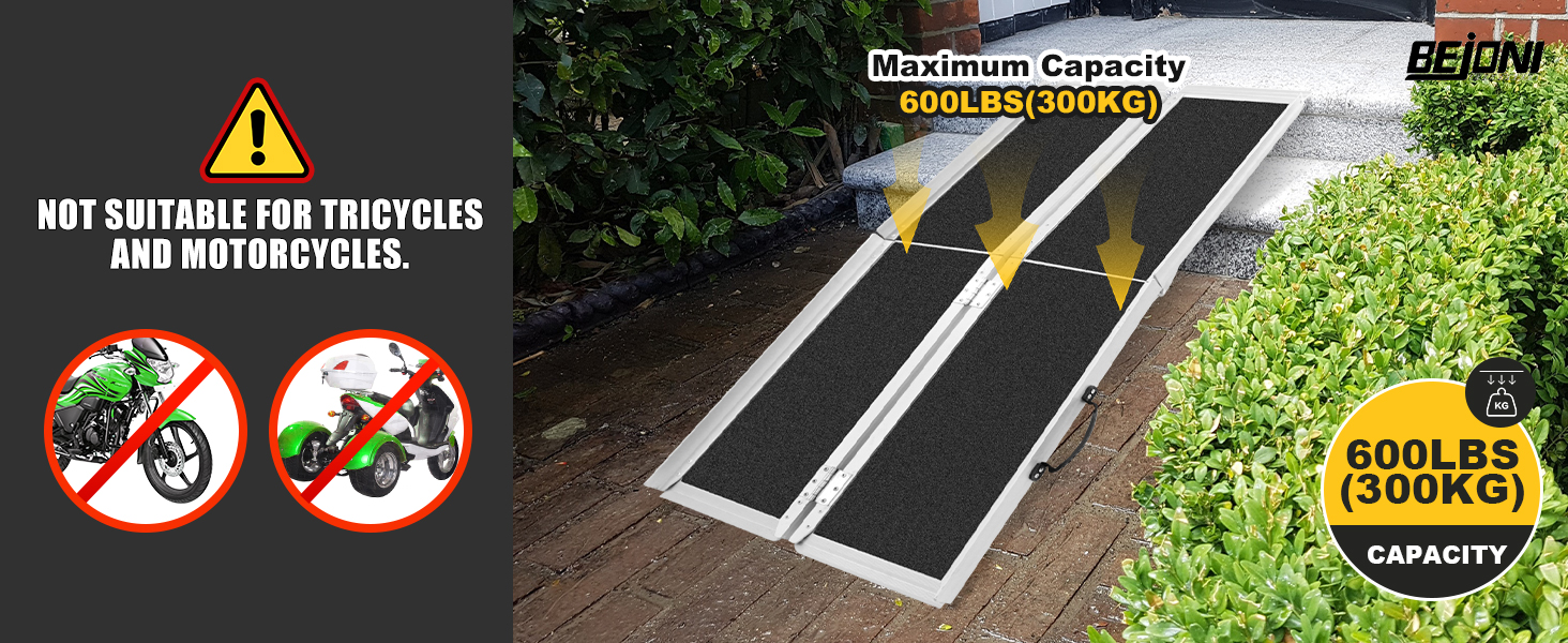 BEJONI Portable Wheelchair Ramp 5FT, Aluminum Handicap Ramp