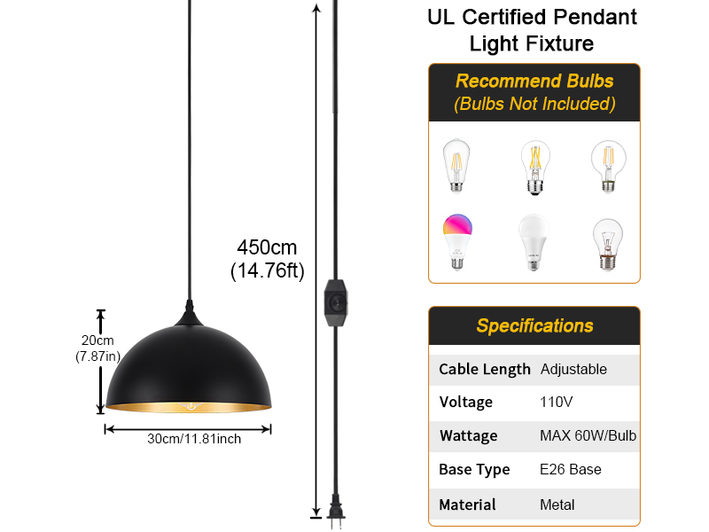 エープラス ZemSum Plug in Pendant Light, Hanging Light with Plug in