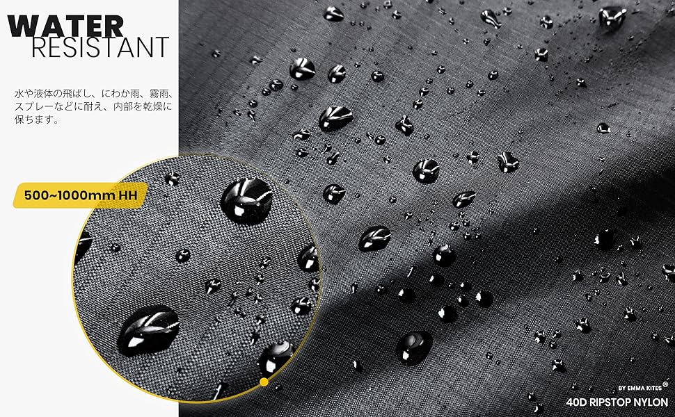 40D Ripstop Nylon is PU-coated for modest water resistance of 500~1000mm HH
