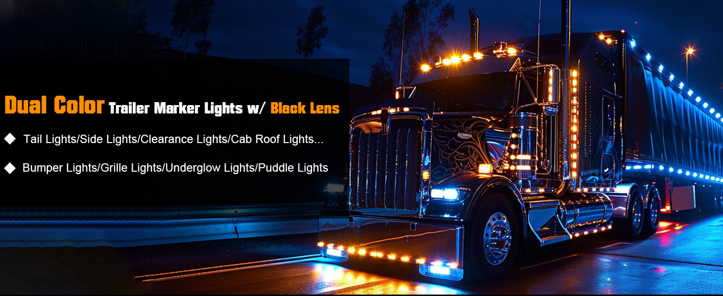 4.7 Inch Dual Color Amber to Blue Trailer Marker LED Side Clearance Tail Grille Bumper Lights