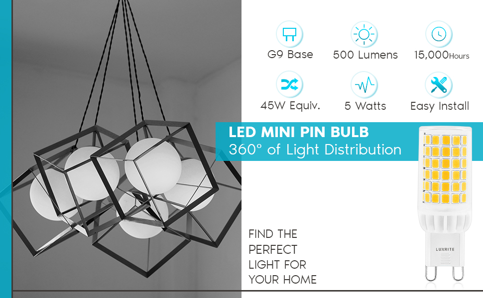 LUXRITE G9 LED Bulb Dimmable, 5W=45W T4 Halogen Equivalent, 4000K Cool