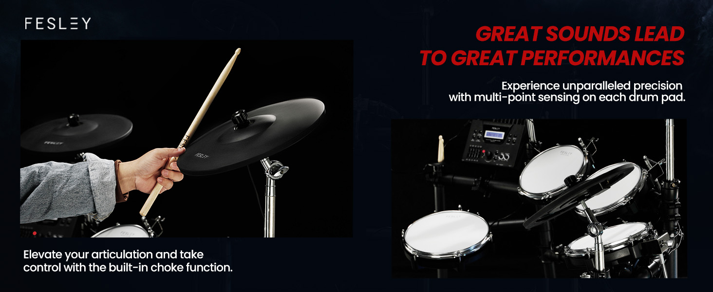 Fesley Electric Drum Set, Electronic Drum Set with Three