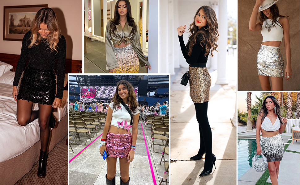 high-waisted sequin skirts
