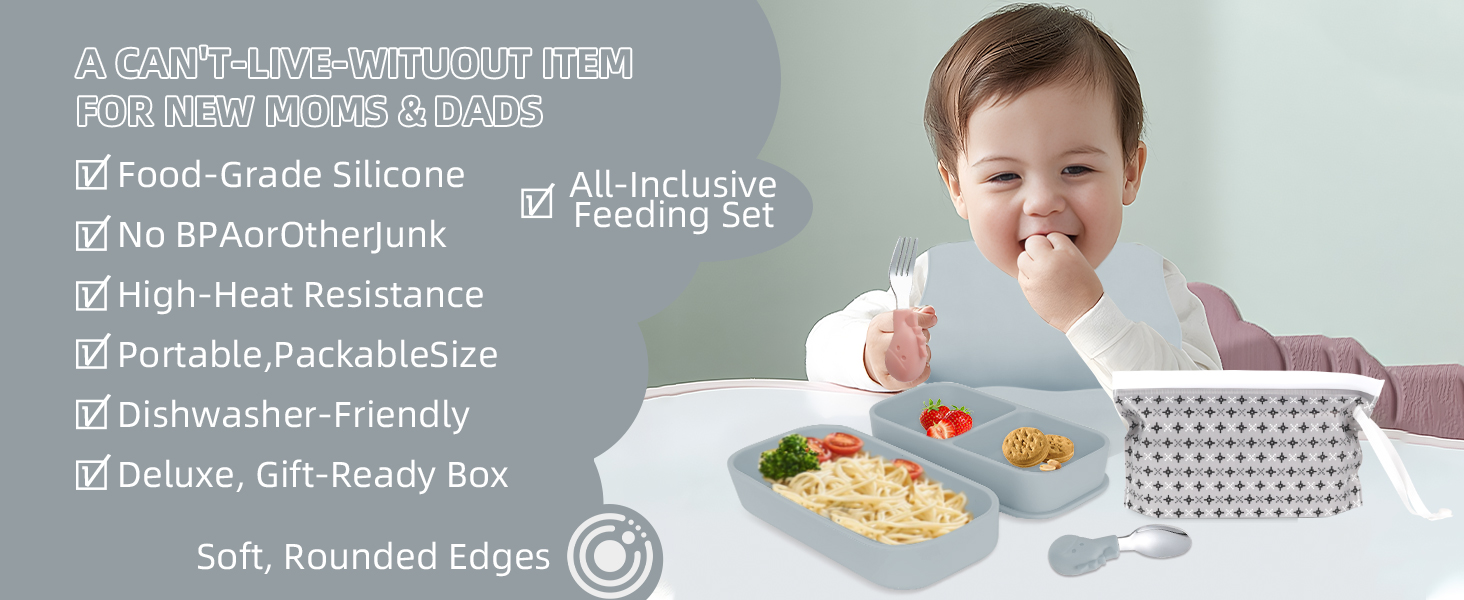 baby travel feeding set, 316 stainless steel baby utensils, silicone suction plates for toddlers