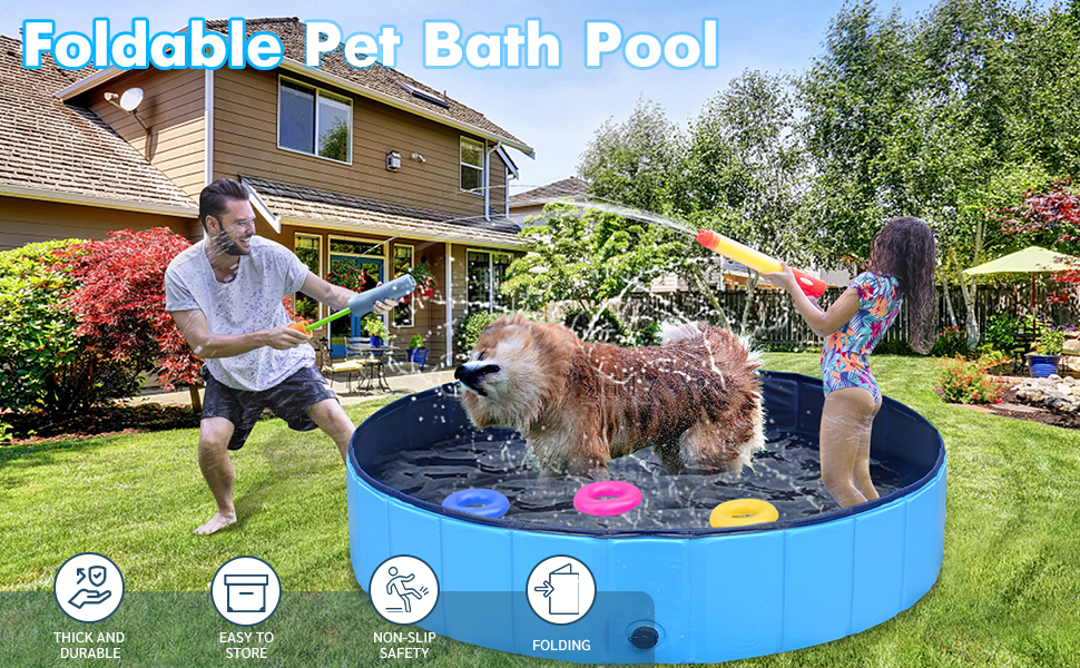 Foldable Dog Pool for Large Dogs Kiddie Pool Kids Pool Hard Plastic