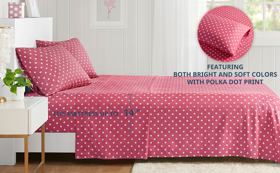Mi Zone Hot Pink Full Size Sheet Sets Kids Polka Dot Sheets