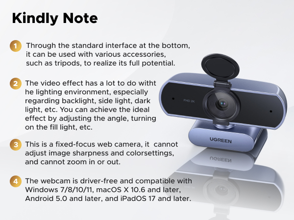 Logitech Hd Pro Webcam C920 UGREEN Webcam 2K, Webcam Mit Mikrofo