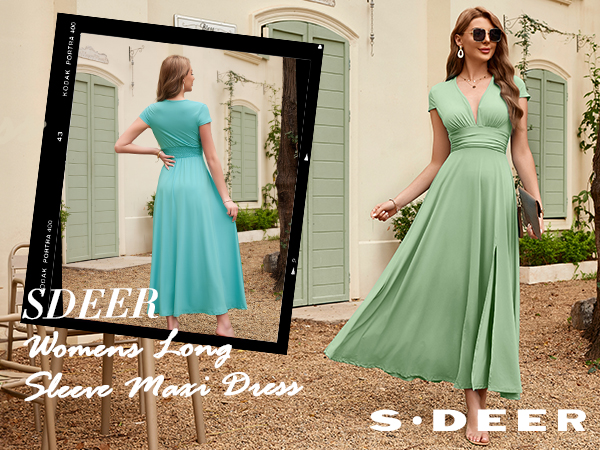 Amazon.com: SDEER Women's Deep V Neck Maxi Dress Short