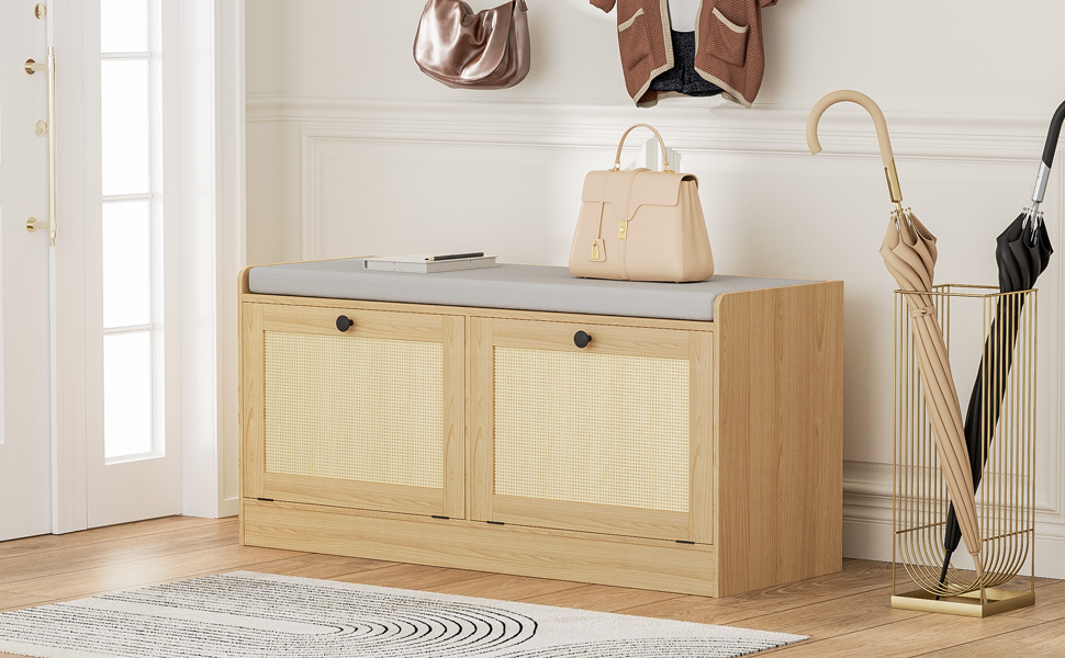 MHOM Rattan Shoe Bench fit up to Shoe Size 16, Boho