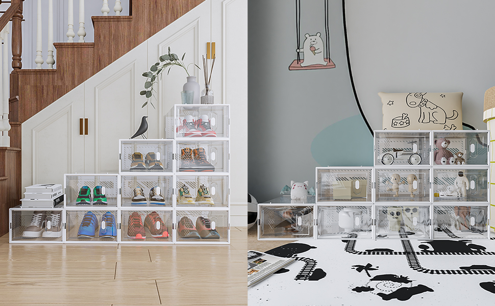 FUNLAX Shoe Storage Box, 8 Pack Clear Plastic Shoe Organizer up to 48