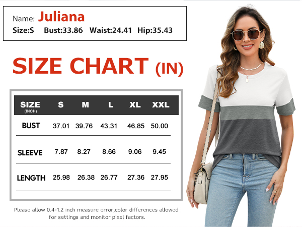 ORANDESIGNE Women's T Shirts Short Sleeve Color Block Tops