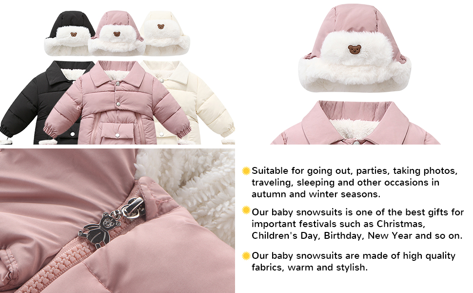 Toddler Winter Jumpsuits Baby Boy Girl Fleece Snowsuit Black Coat 12-18 Months