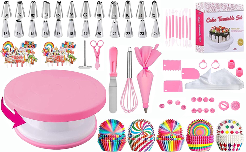 261pcs Cake Decorating Supplies Kit Tools, Turntable and Leveler