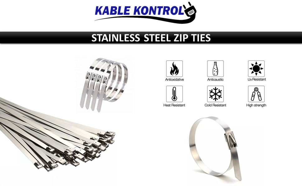 Kable Kontrol Metal Zip Ties 33 Inch 25 Pcs, 200 Lbs