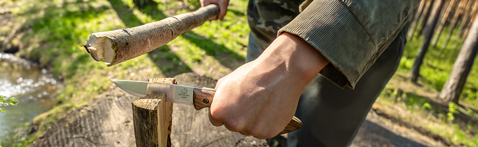 BeaverCraft Bushcraft Camping Full Tang Cuchillo de hoja fija con funda de cuero BSH1 Dune