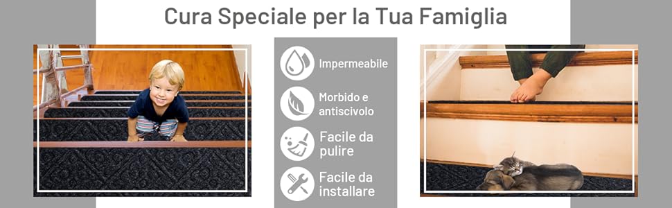 COSTWAY 15 Tappetini Antiscivolo Per Scale 76 X 20 Cm, Tappeti Antiscivolo Per Gradini Di Scale Di Legno Da Interno, Tappetini Impermeabili Per Scale Per Bambini, Anziani E Animali, Grigio 17 4