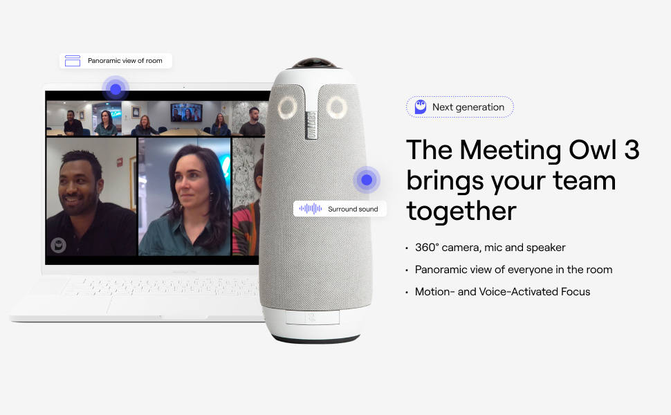 Owl Labs Meeting Owl 3360Degree 1080p HD Conference Room Camera AI