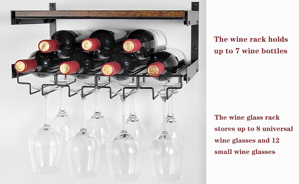 B4Life Wine Rack Wall Mounted with Stemware Rack, Wine