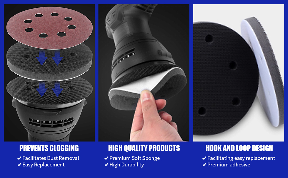 4 Pack Upgraded Foam Sanding Pads for Orbital Sander, 5 Inch 8 Holes
