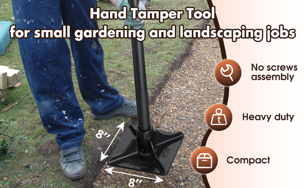 Heavy Duty Tamper Tool, 8"x8" Ground Tamper Tool with 58
