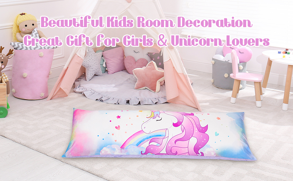 MHJY Body Pillow Cover, Unicorn Body Pillow Pillowcase with Zipper 20"x54" Velvet