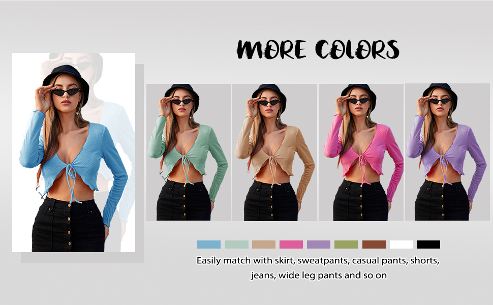 SweatyRocks Women's Tie Up Open Front Long Sleeve Crop Top T
