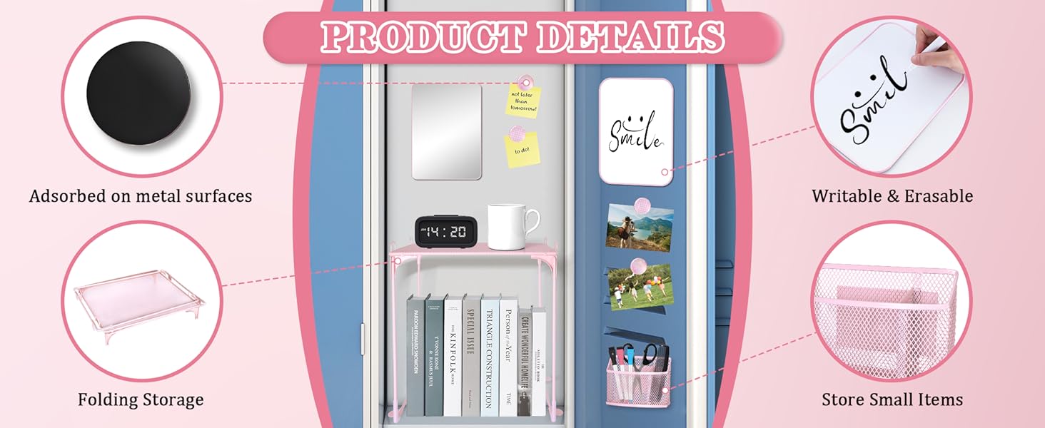 Back to School Essentials Locker Accessories Kit Pink Locker Organizer Decorations Supplies