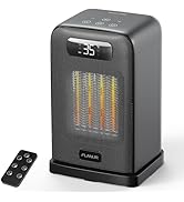 Raumheizung aus schwarzer Keramik mit LED-Temperaturanzeige von -35°, beleuchteten Heizelementen und Fernbedienung.