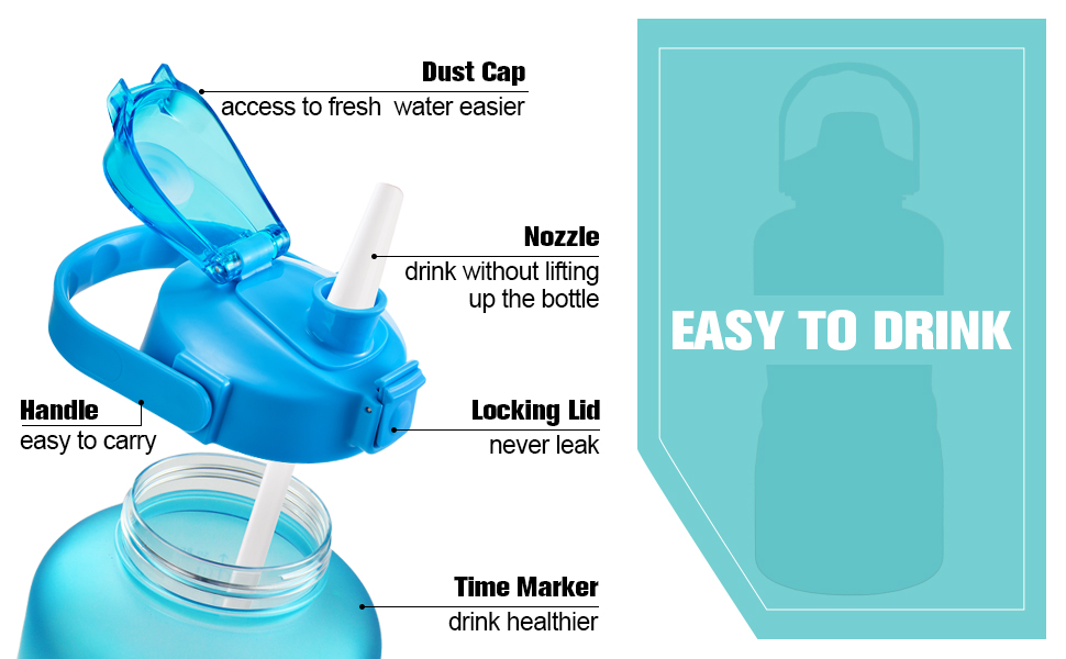 EYQ Large 1 Gallon Water Bottle with Straw, Leakproof