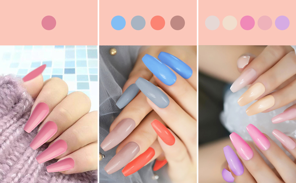 colorful long press on false nails coffin glossy