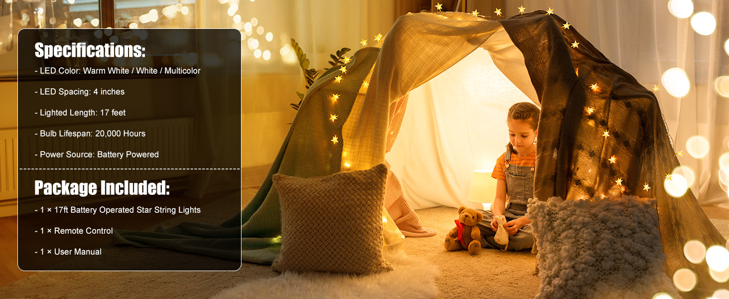 17ft Battery Star String Lights with Remote