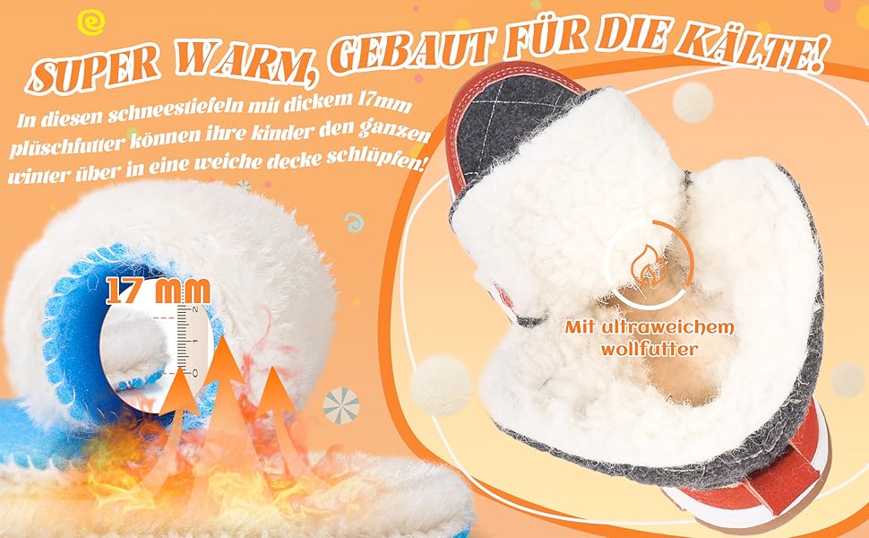 Schneestiefel Kinder Warme Winterstiefel mit Wollfutter Jungen Mädchen Winterschuhe