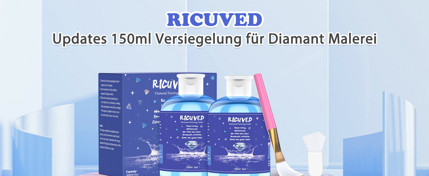 RICUVED 2 Pcs Diamond Painting Versiegelung 150ML Diamond Painting Zubehör mit Pinsel