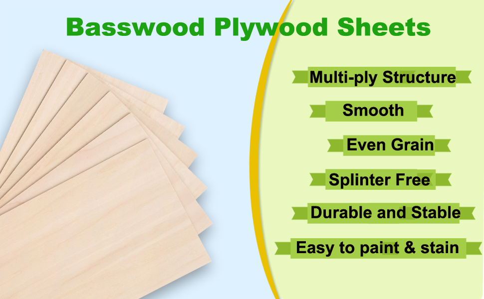 Basswood Plywood Sheets 6 Pack 3mm 1/8x 12x12 inch Unfinished Square