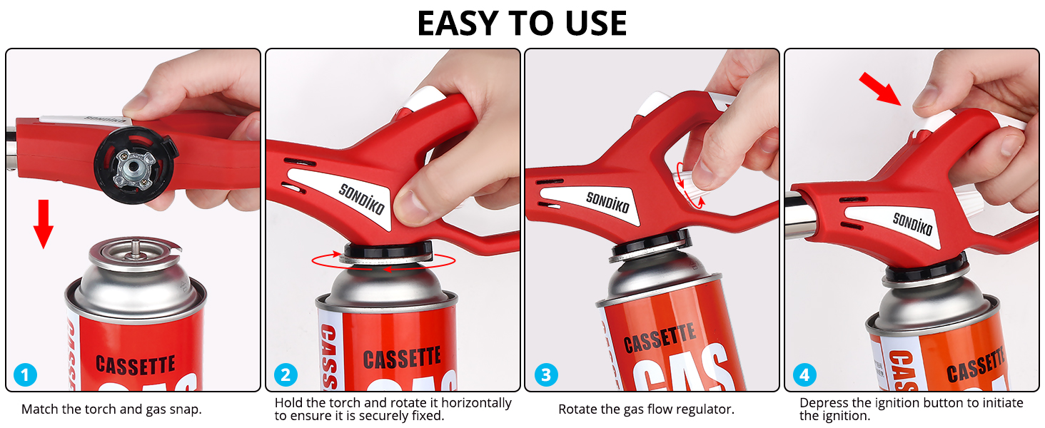 Sondiko Butane Torch lighter, Kitchen Torch Head with Adjustable Flame