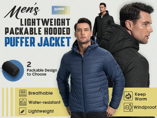 33,000ft Men's Lightweight Packable Insulated Puffer Winter