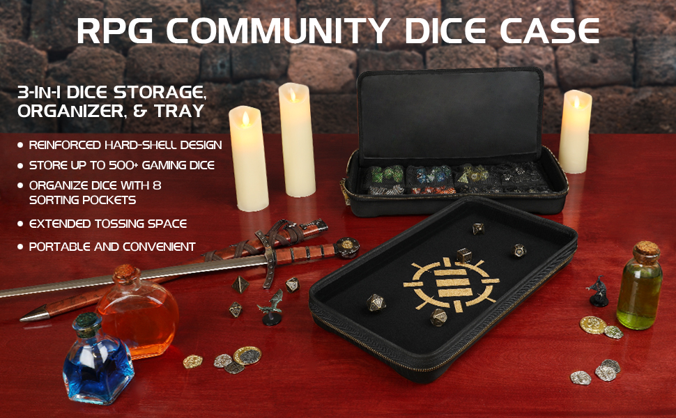 ENHANCE RPG Community Dice Case and Tray 3-in-1 Organizer and Dice Storage