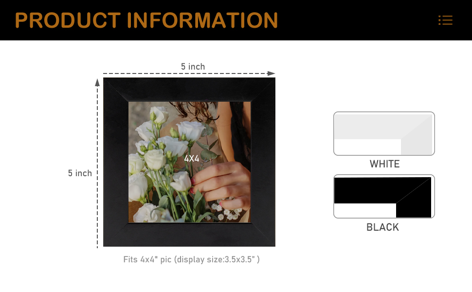 AUEAR, 4x4 Square Picture Frame, Solid Wood and High