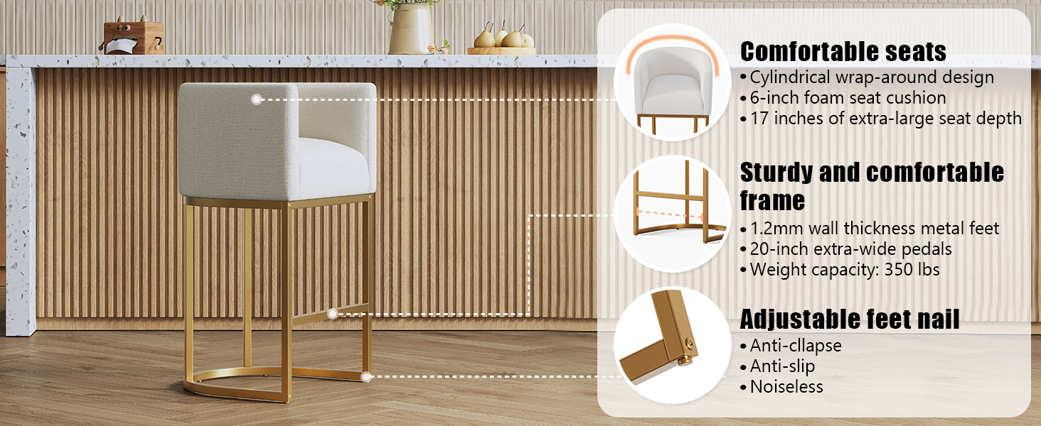 Lasigeli Bar Stool,26 Inch Fabric Kitchen Island Stools,Bar