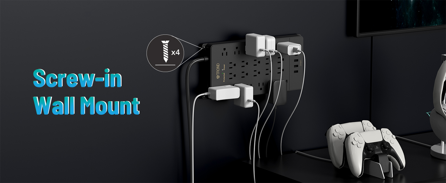 screw wall mountable surge protector power strip with 4 usb ports