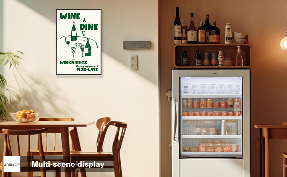 Retro Wine & Dine Club Food Posters Green Wine Glass Wall Art