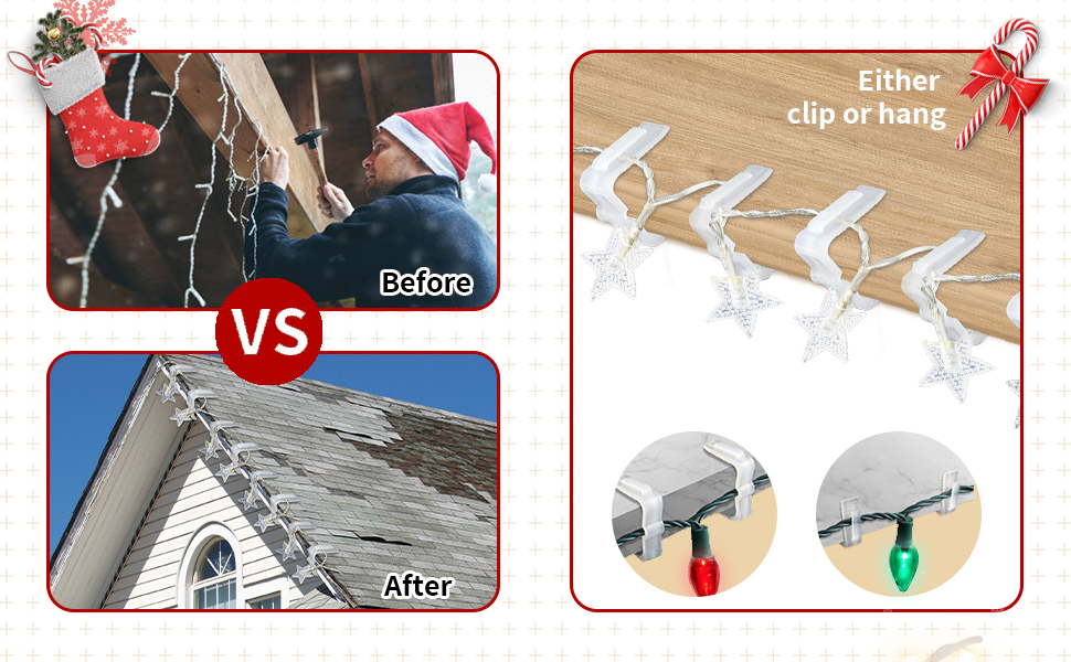 SelfTek 60 Pcs Christmas Light Clips Hooks, 1 5/8" Fascia