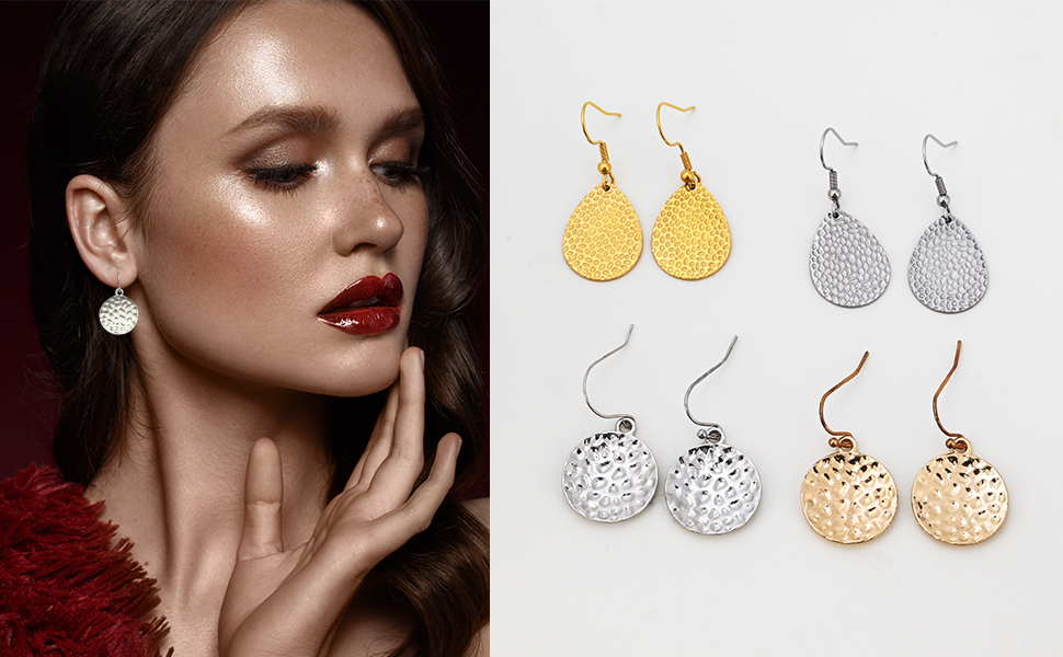 Silver Hammered Drop Earrings