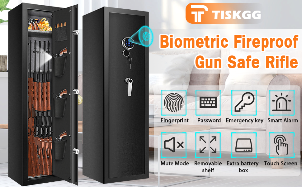 6 Biometric Fireproof Gun Safe Rifle, Heavy Duty Gun Safes